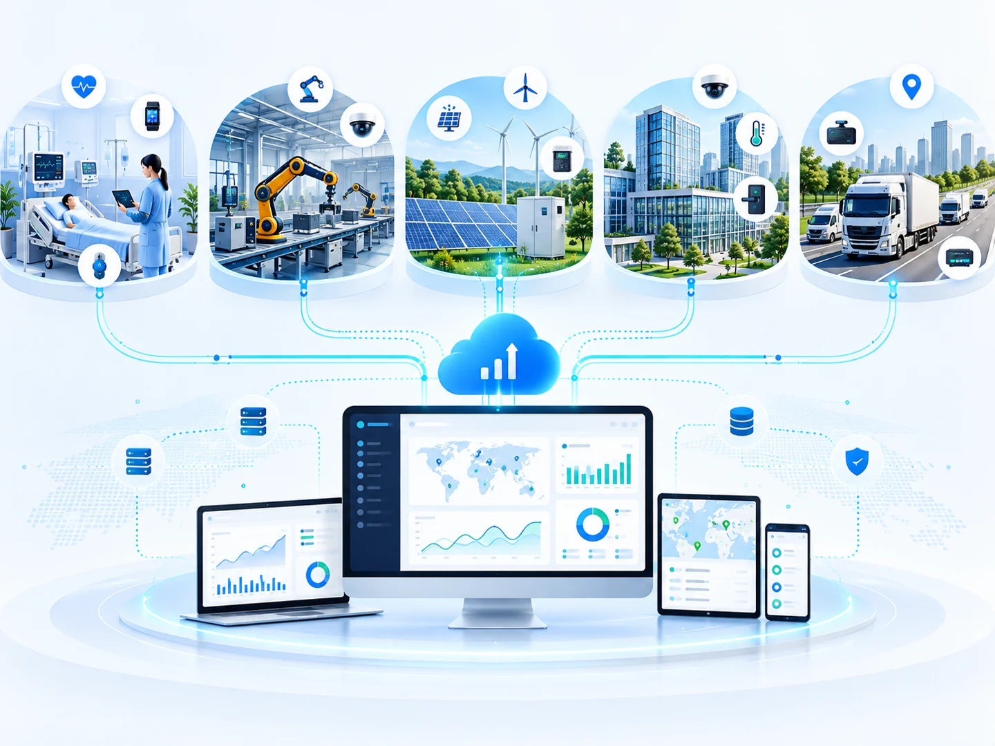 Connected sites feeding a shared monitoring view